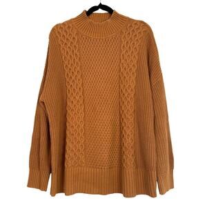 GAP Camel Cable Knit Sweater Women’s Large 100% Cotton Textured Crewneck